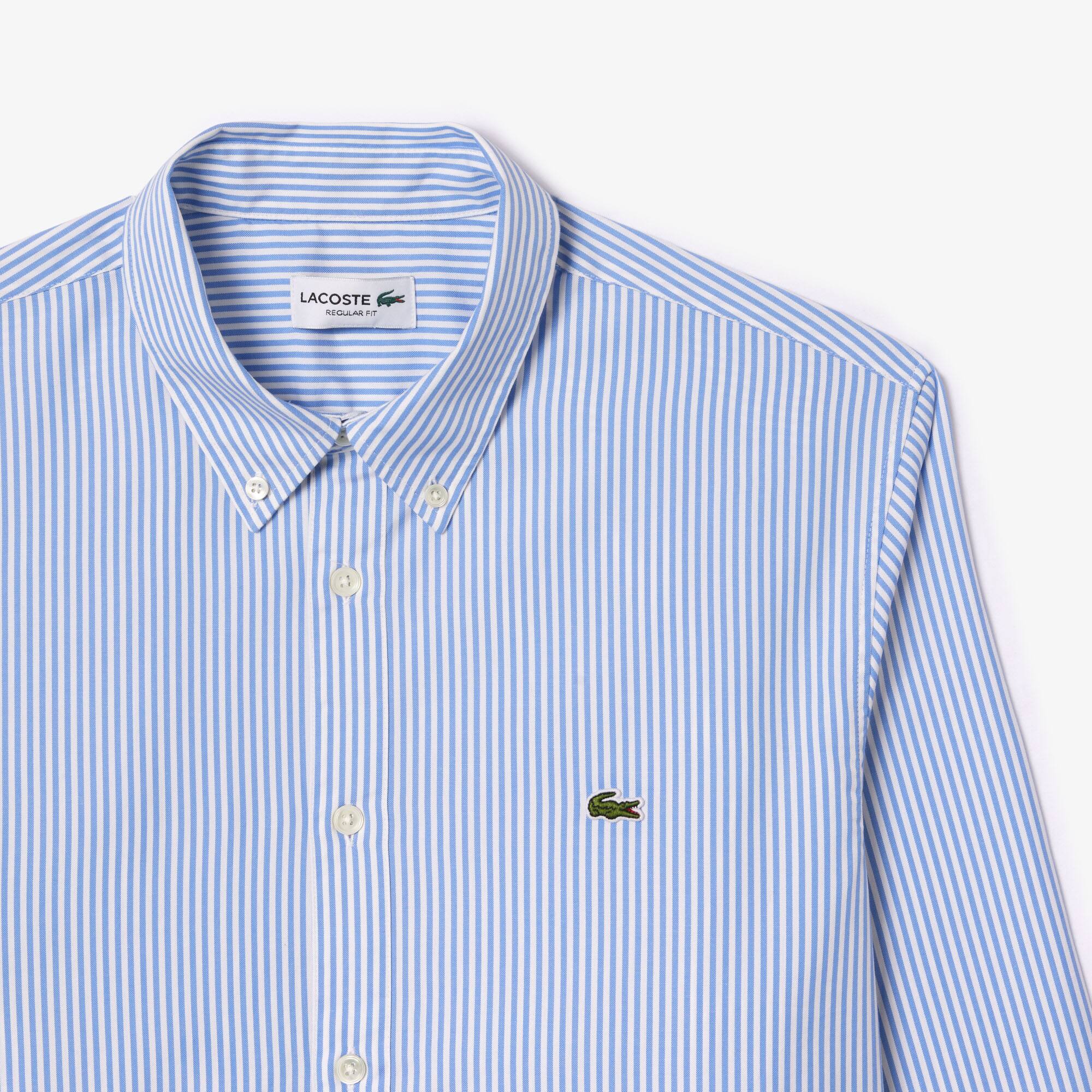 Chemise regular fit en coton à rayures Manches Longues - Bleu - Lacoste - Homme