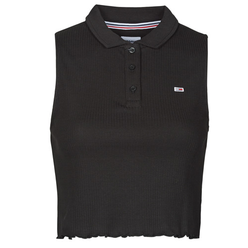 Tommy Jeans - TJW CROP SLEEVELESS RIB POLO - Noir