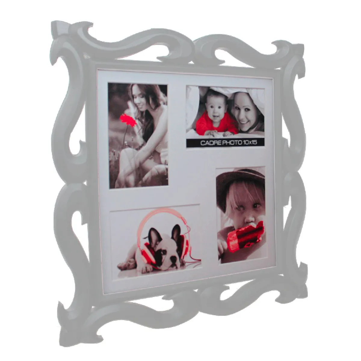 Sudtrading Sud Trading Cadre Mural Baroque 4 Photos Blanc