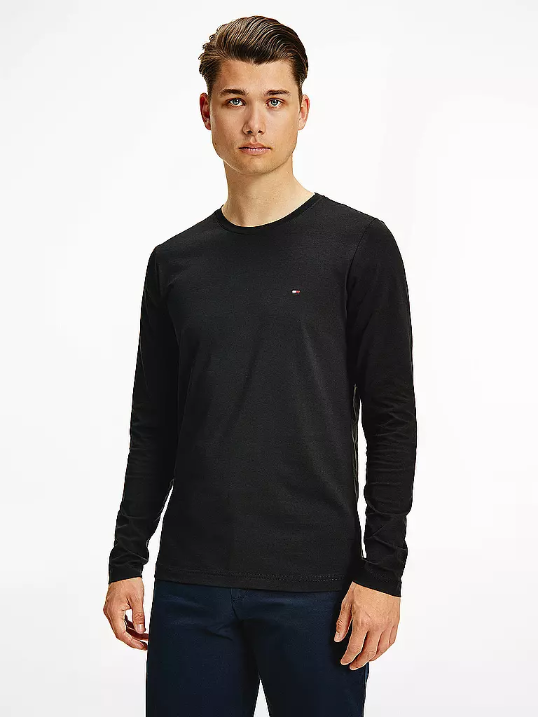 TOMMY HILFIGER Langarmshirt Slim Fit schwarz
