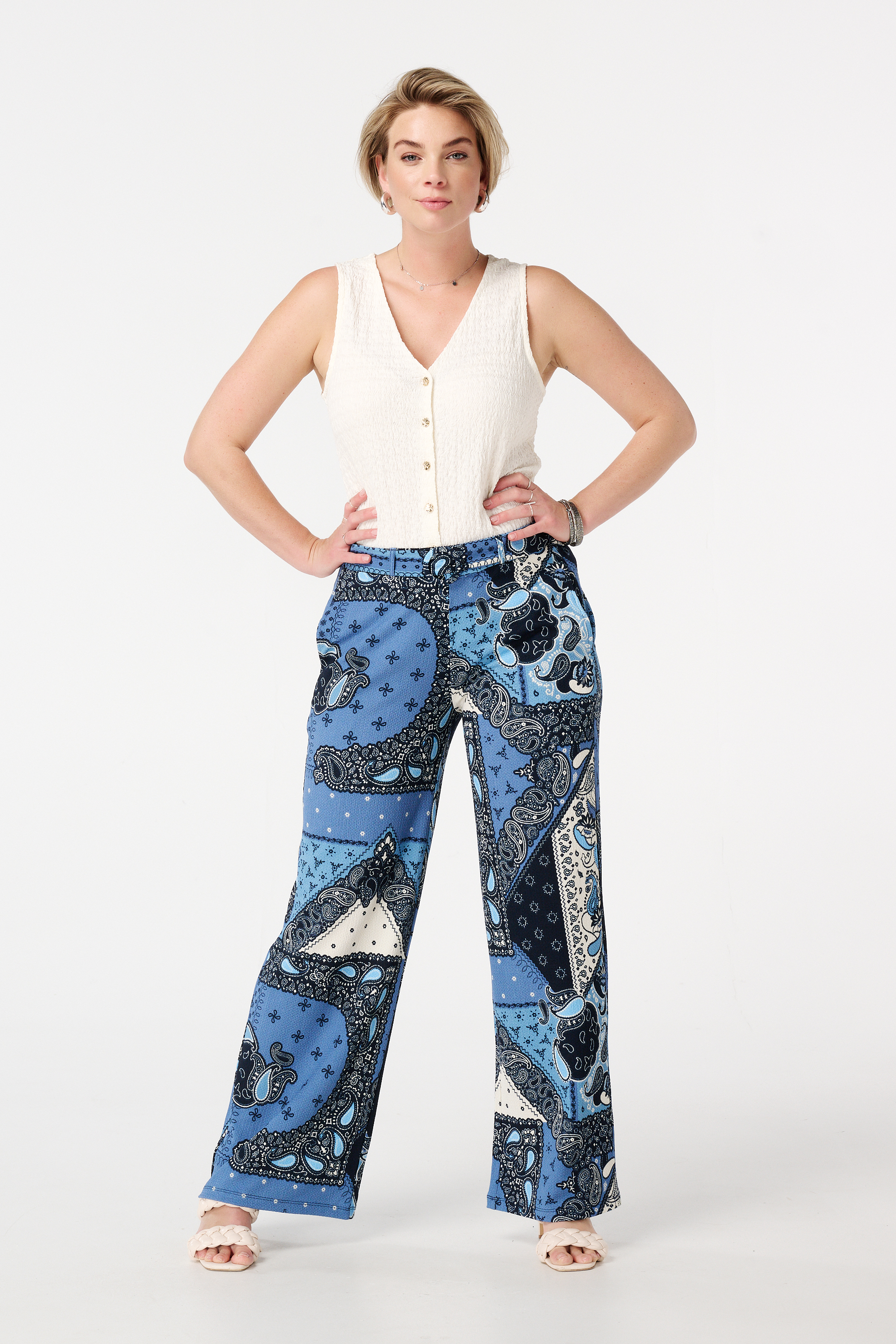 Broek met print en ceintuur Multi blue