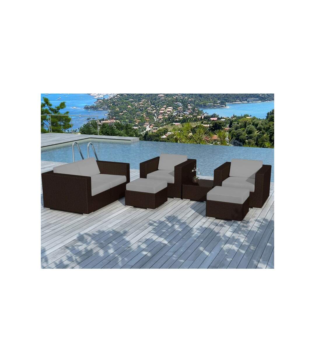 Paris Prix - Salon De Jardin En Résine Tressée portofino Gris & Marron