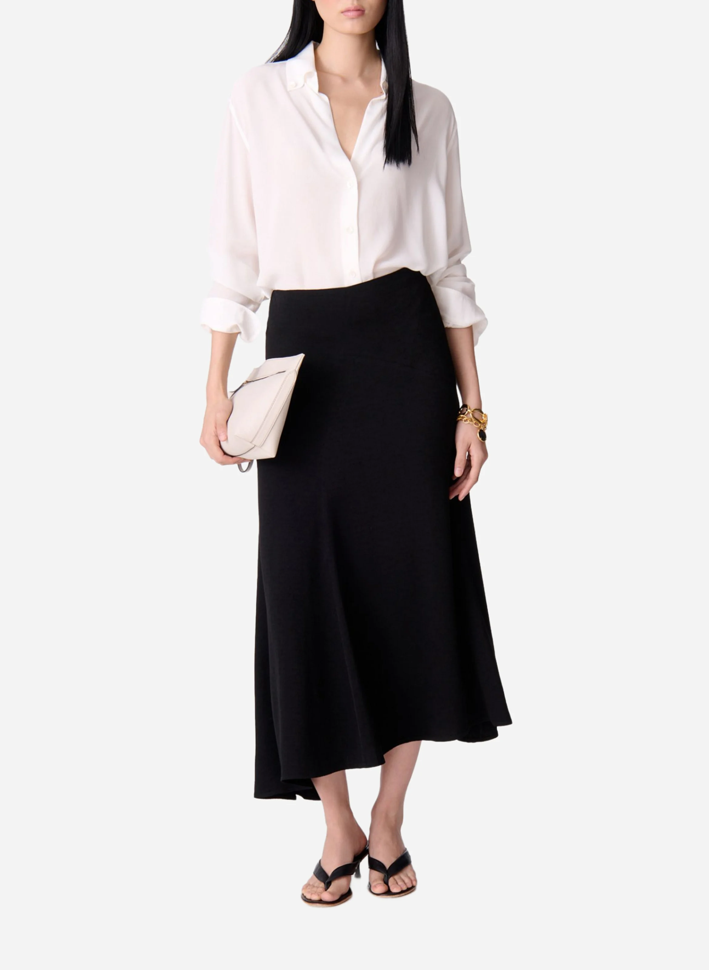 DRUYAT - Chemise à col v fluide en soie| Blanc