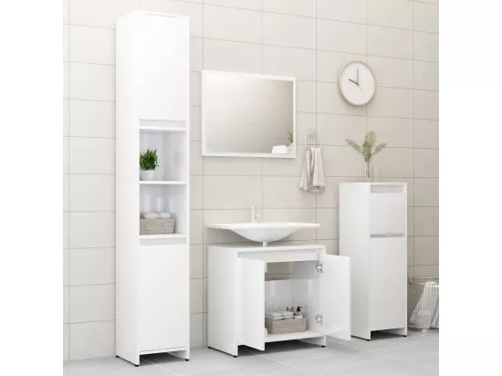 Armoire de salle de bain Blanc brillant Bois d'ingénierie