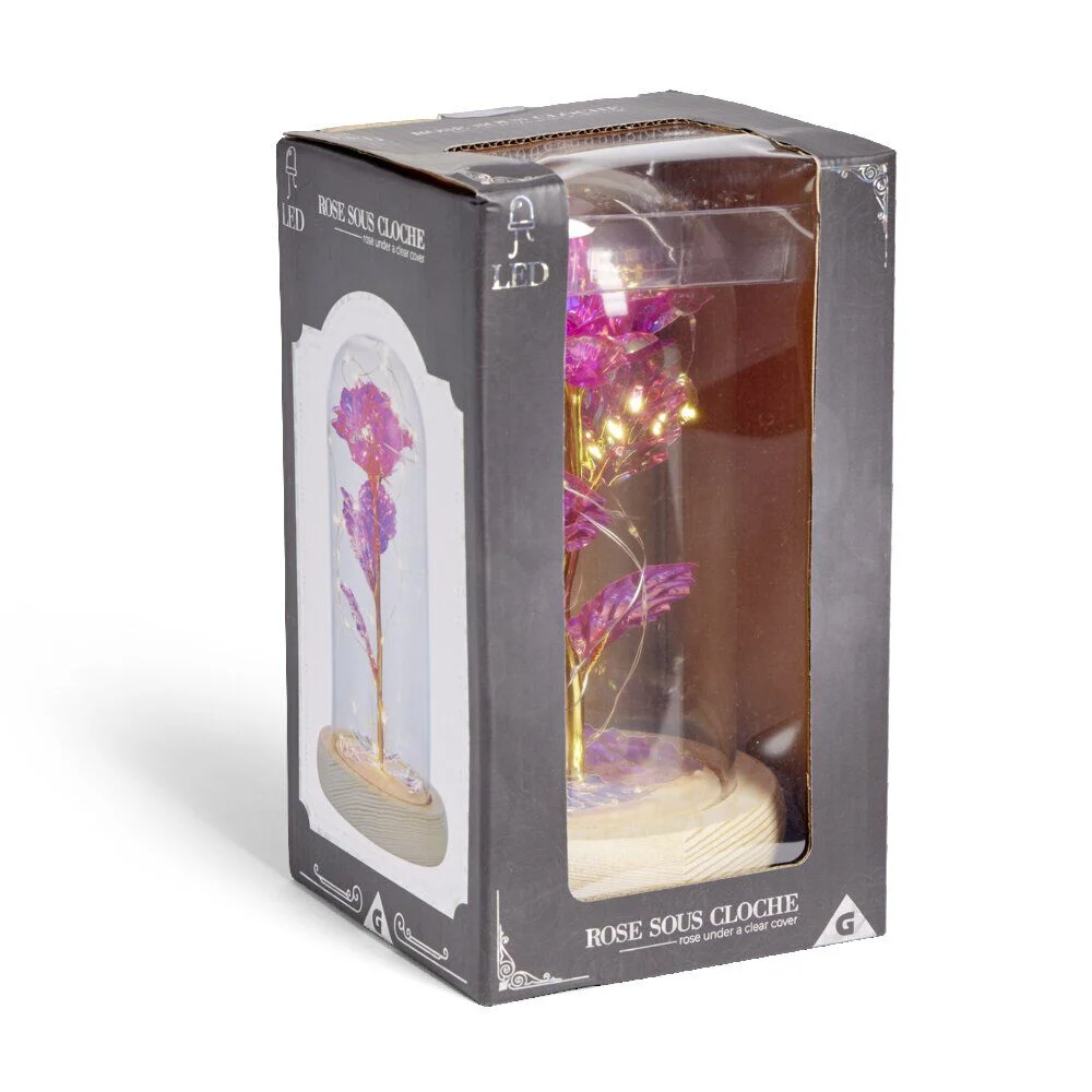 Rose sous cloche en verre avec LED Ø11,8xH19,5cm