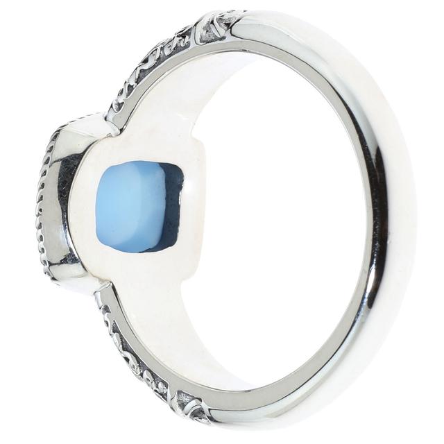 Solitär-Ring, blauer Achat, Silber 925 bicolor