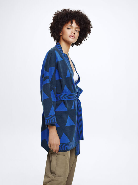 Cardigã de malha jacquard - Azul