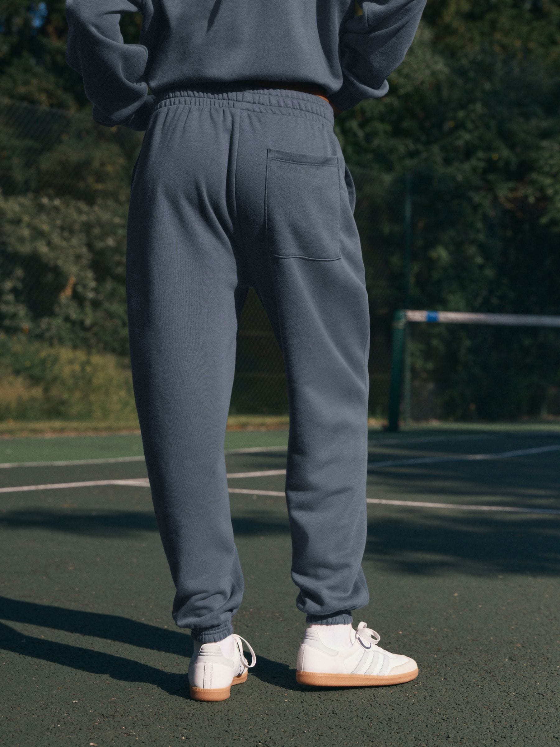 Blauw - Self. joggingbroek met boorden