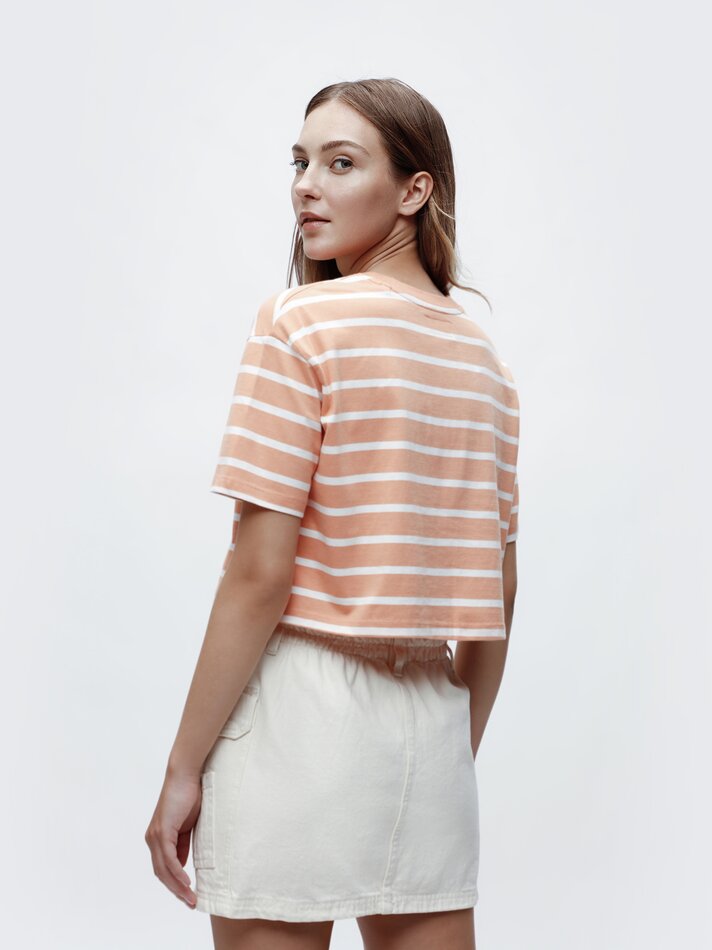 Camiseta cropped de manga curta - Branca/laranja