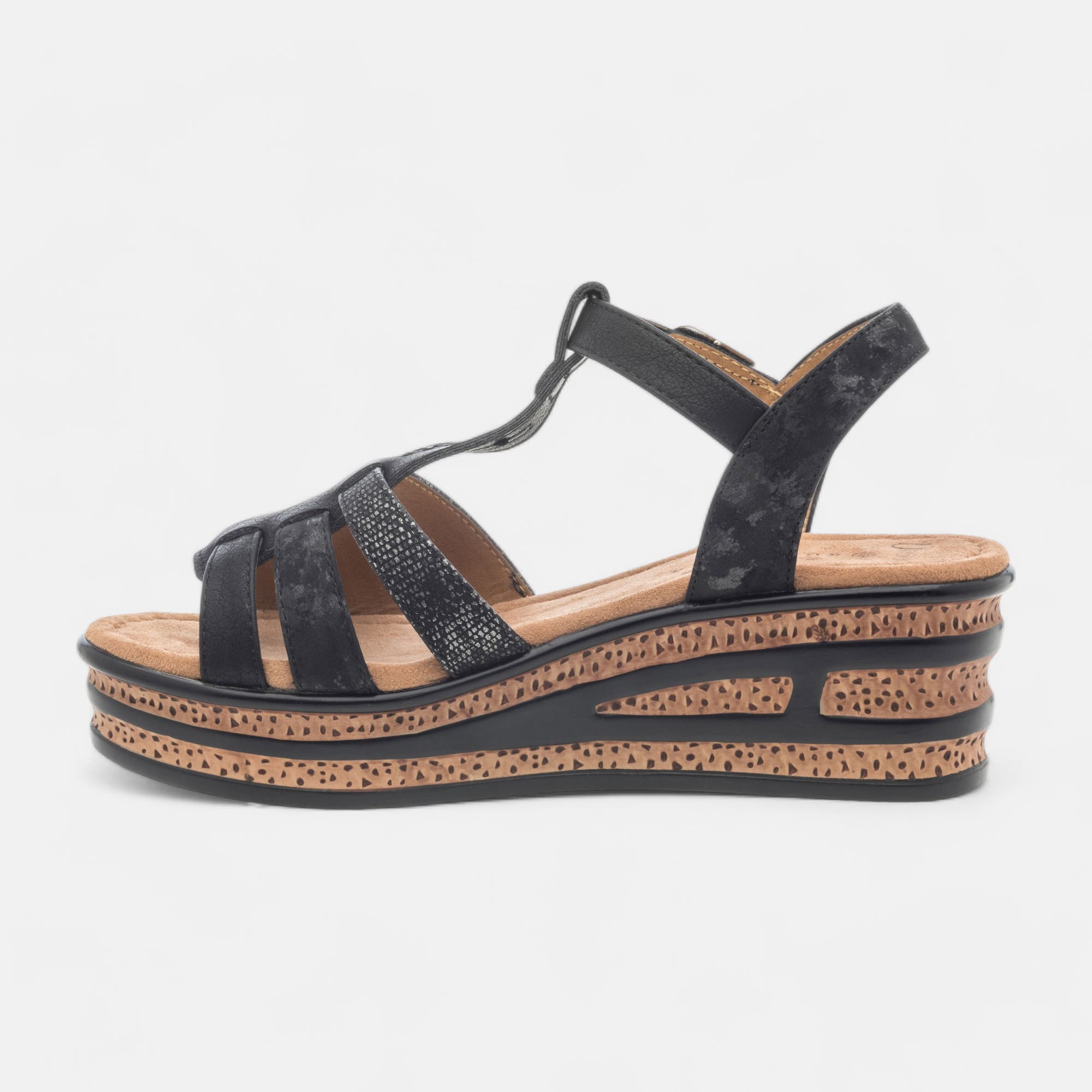 Sandales à talon compensé Femme noir