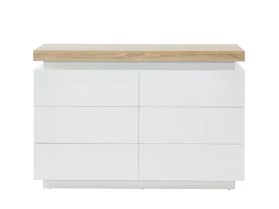 Commode HALO II - 6 tiroirs - MDF laqué - Avec LEDs - Coloris : Blanc et Chêne