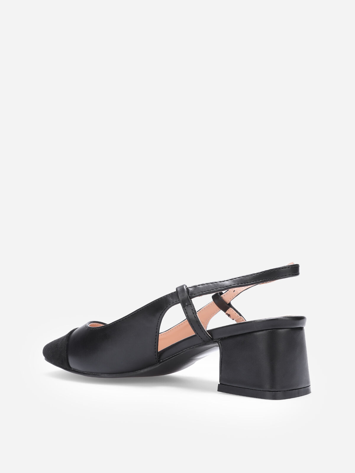Escarpins slingback bi-matières- Noir