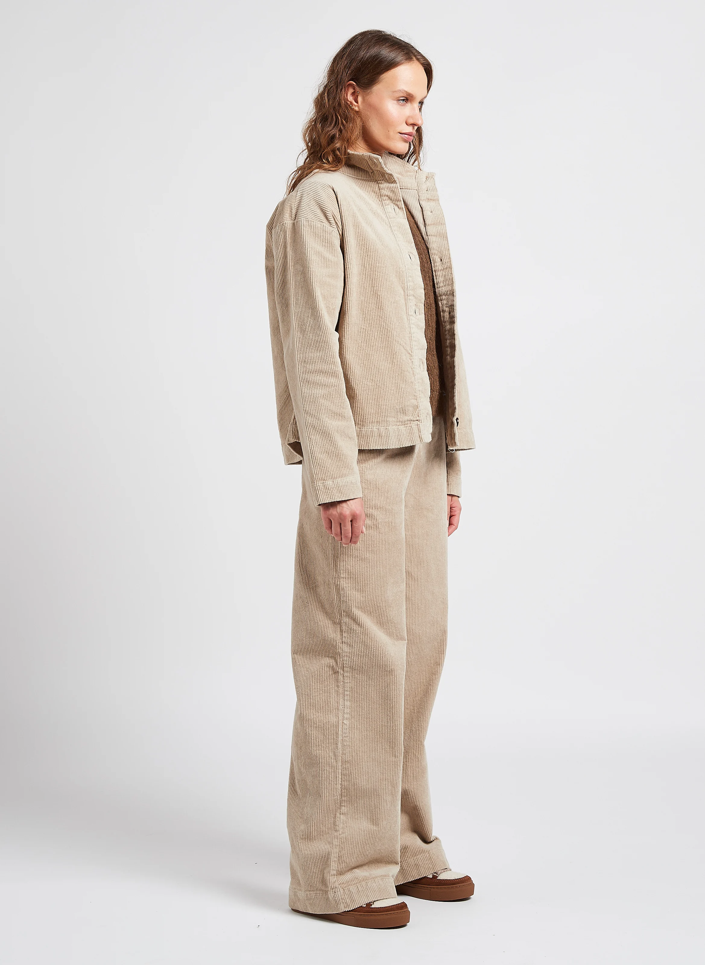 GEGGO - Surchemise droite col montant en coton mélangé | Beige