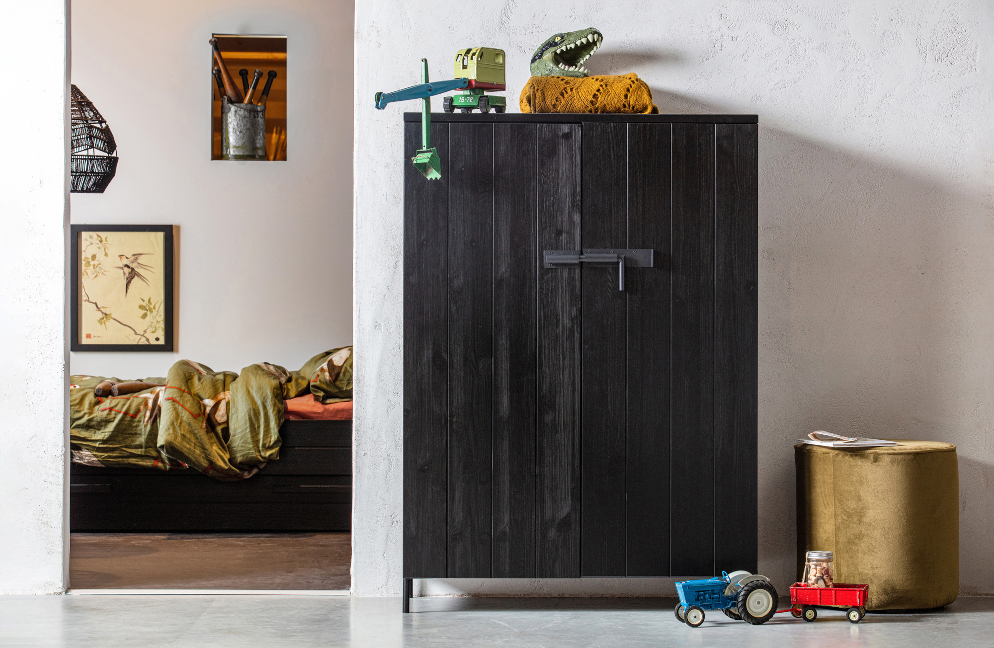 WOOOD matras/bedlade Dennis geborsteld Dennis matras/bedlade steelgrey geborsteld