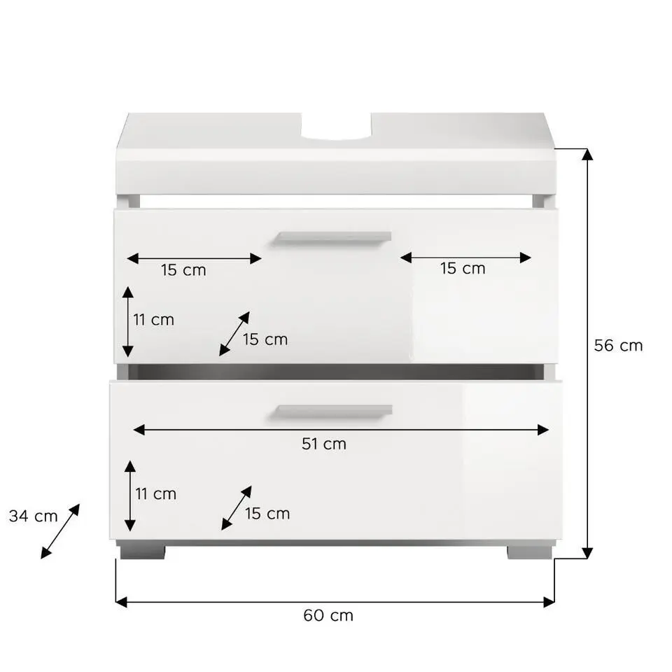 Hioshop Scout wastafel 2 deuren- 2 lades- 2 planken wit hoogglans- wit