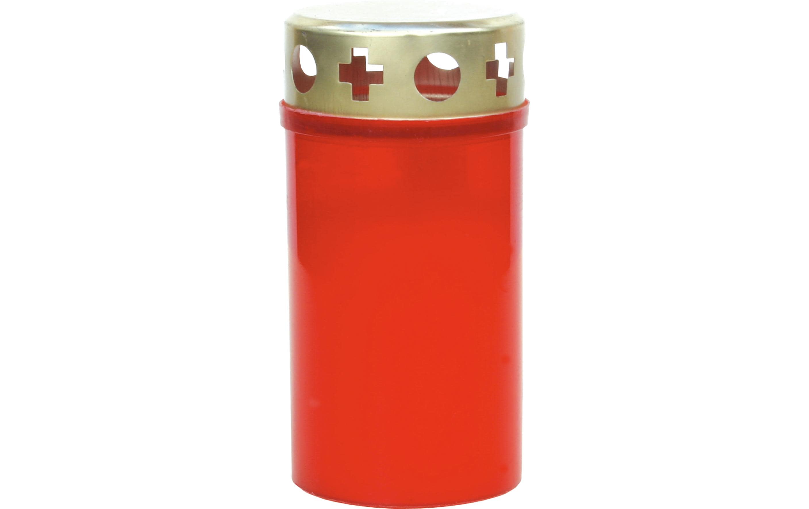 Grabkerze klein mit Golddeckel 12 x 6 cm, RotGefülltes Grablicht