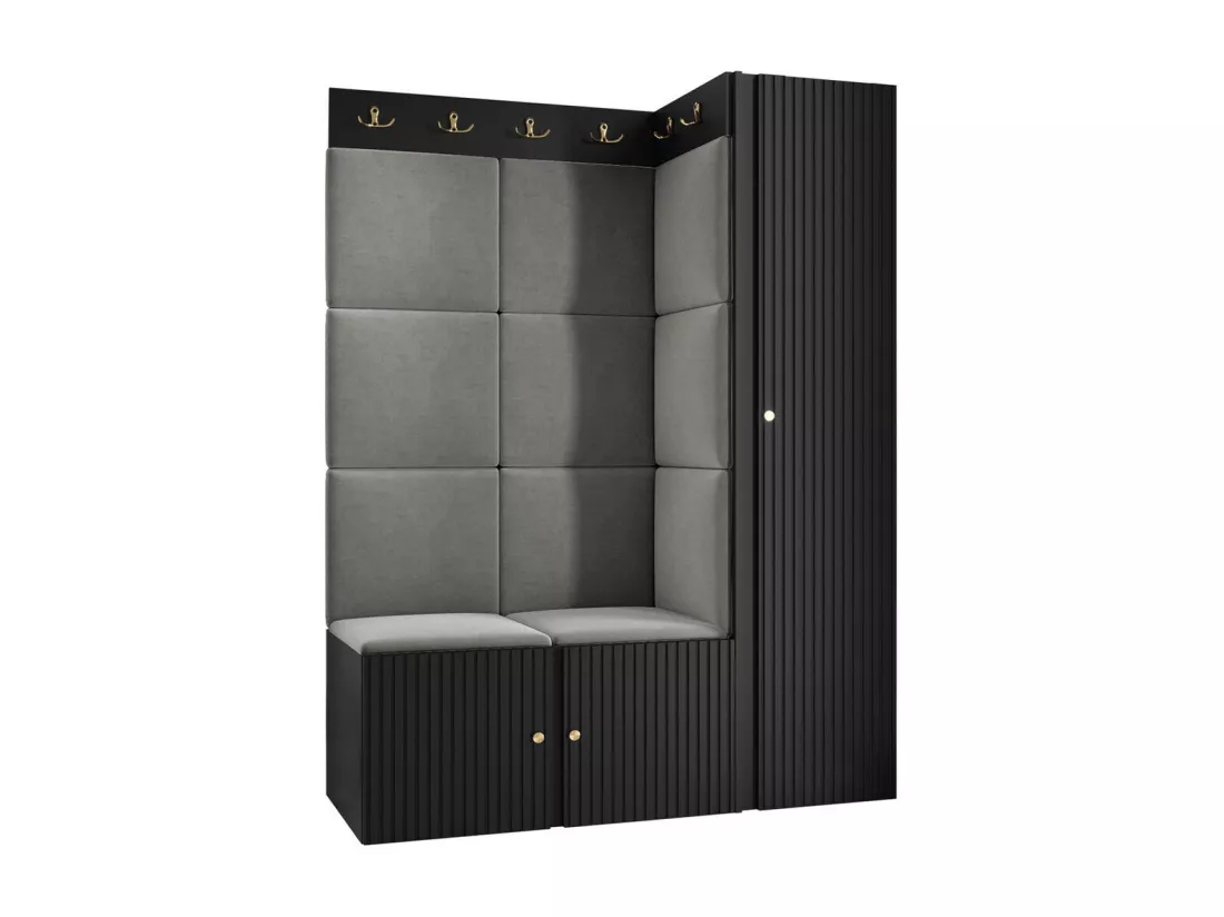Meuble d'entrée Hartford 385, 186x124x46cm, Gris|Noir, MDF|Stratifié|Tapisserie