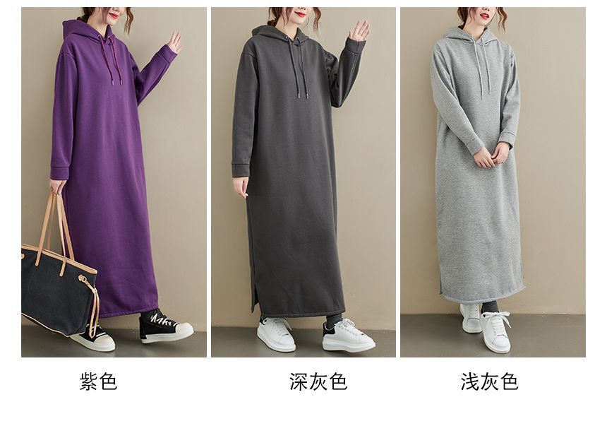 Taragon - Effen maxi-shift hoodiejurk