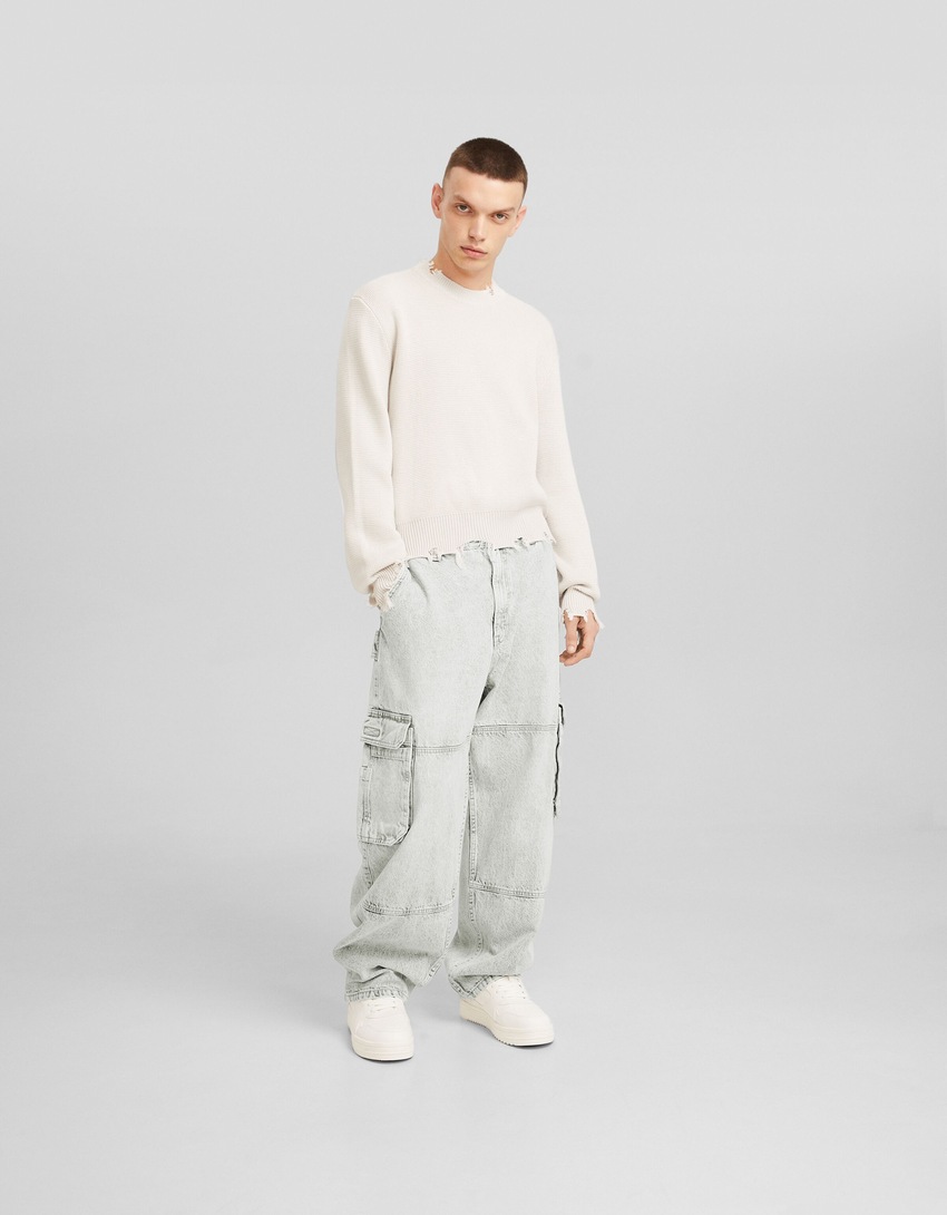 calça cargo estilo skater com efeito desbotado