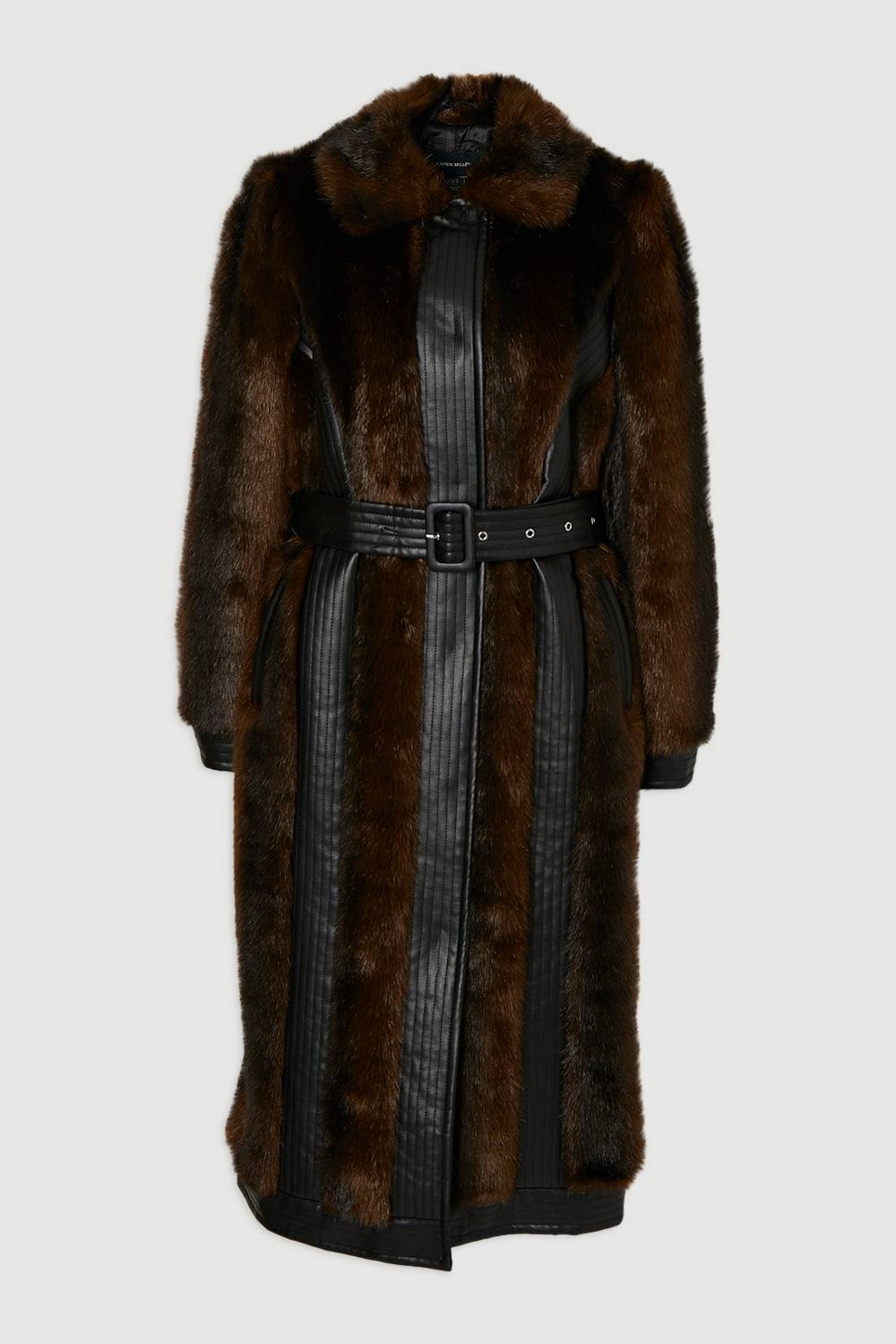 KarenMillen Manteau Midi Ceinturé à Panneaux synthétique et synthétiquecuir