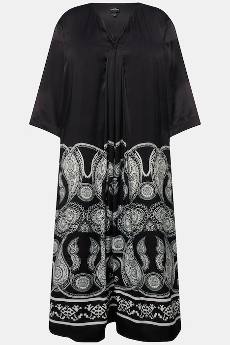Maxikleid, Paisley-Print, V-Ausschnitt, 3/4-Fledermausärmel