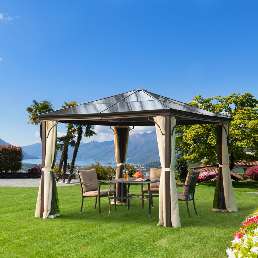 Outsunny Luxus Pavillon mit lichtdurchlässigem Dach braun, natur