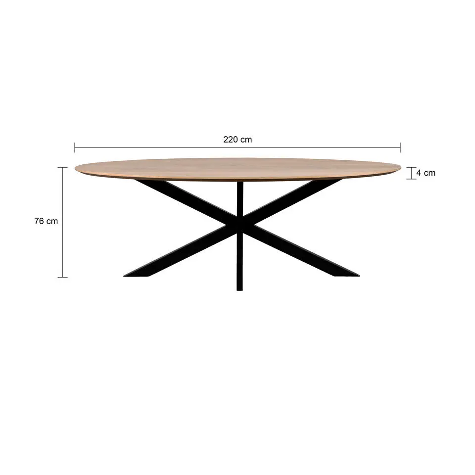 QUVIO Eettafel Sofia – Ovaal – 220x100 cm – Kruispoot - Naturel