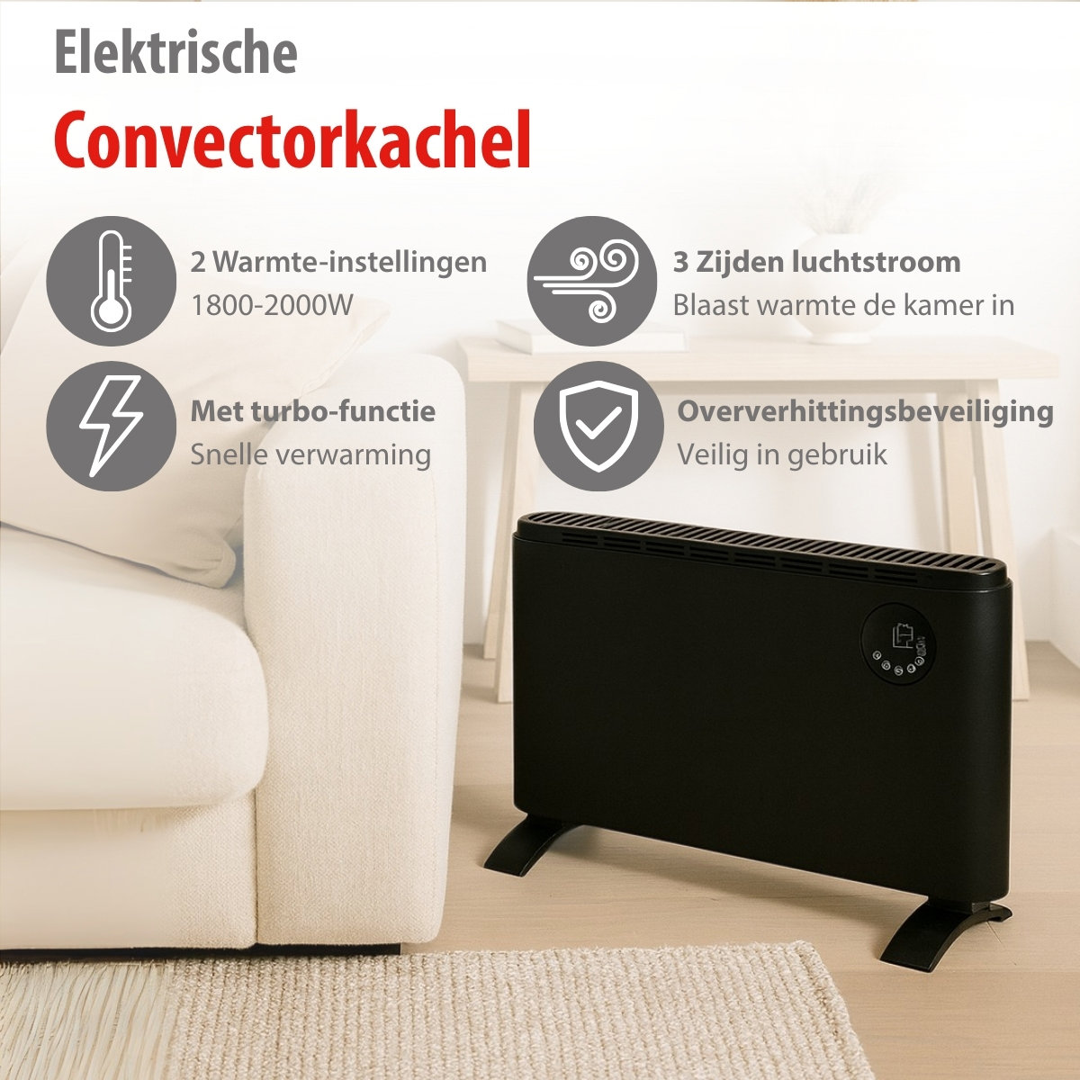 Alpina 2000 watt digitale convectorkachel - Black