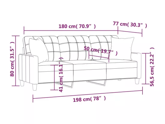 Canapé 3 places avec oreillers bordeaux 180 cm similicuir