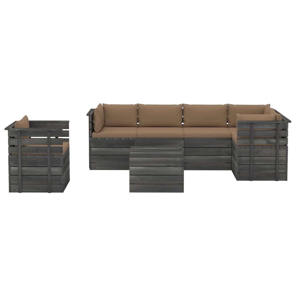 Salon de jardin palette meuble d'extérieur ensemble de mobilier 7 pièces avec coussins bois de pin massif