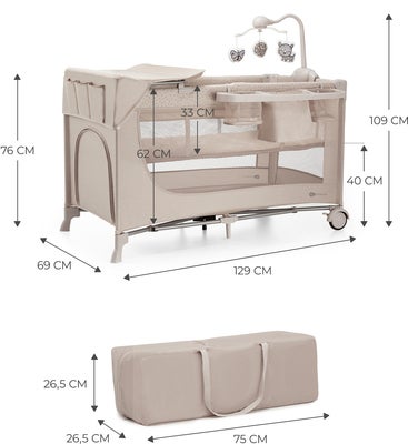 Kinderkraft JOY 2 Reiseseng med Tilbehør, Beige