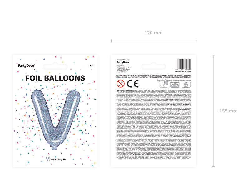 Folie Ballon Letter V Holografisch Leeg 35cm