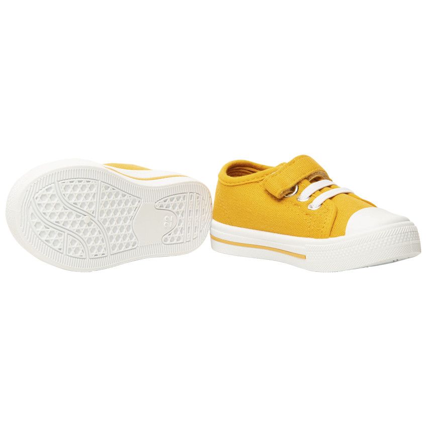 Baskets basses en toile avec lacets élastiques et velcro pour bébé garçon - Jaune