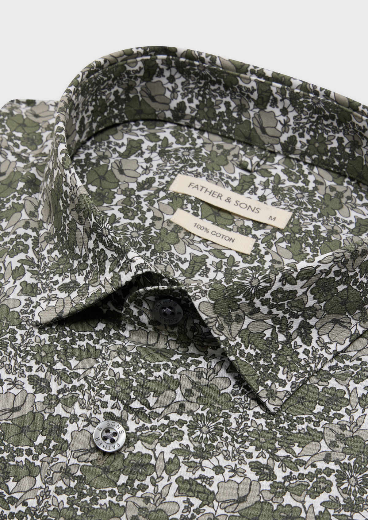 Chemise sport Slim en popeline de coton blanc à motif fleuri kaki