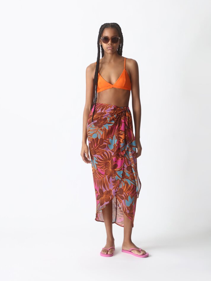 Saia pareô estampada - Marrom