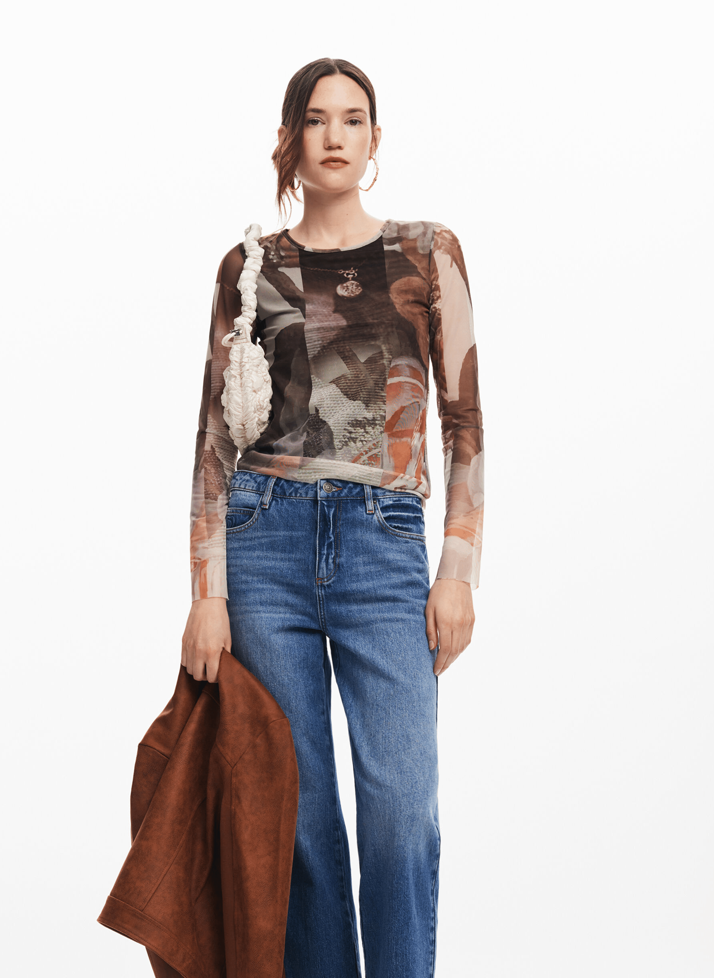 Top manches longues imprimé en tulle | Jaune
