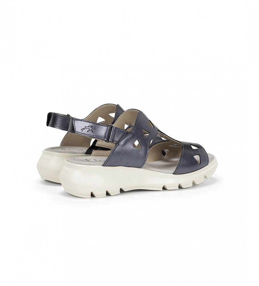 Sandálias Fluchos Lua em couro azul-marinho - Salto plataforma de 5 cm -