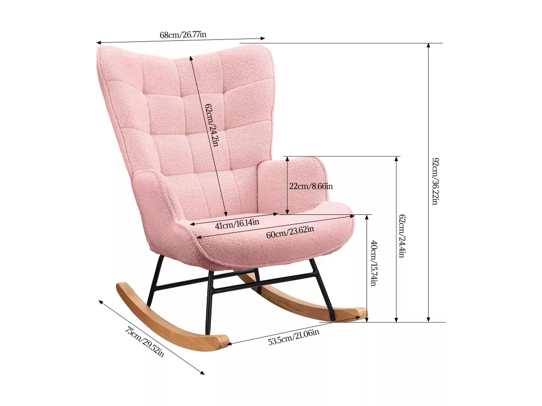 Fauteuil à Bascule Adulte - Chaise à Bascule d'extérieur Ergonomique - pour Salon - Jardin - Chambre - Rose