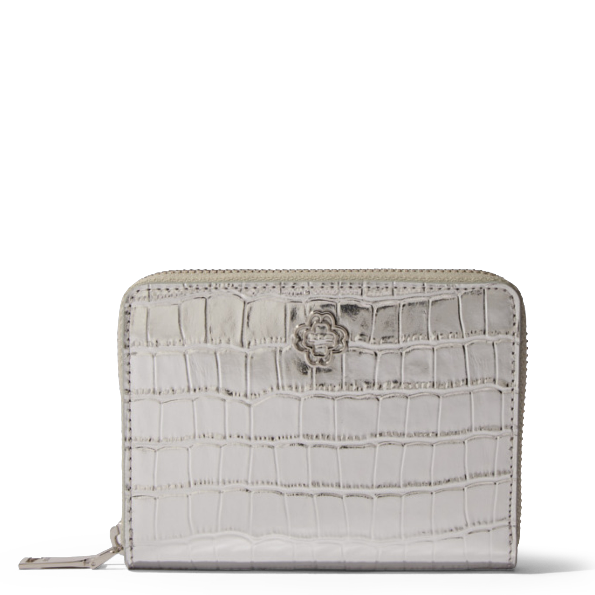 Portefeuille en cuir métallisé croco | Argent