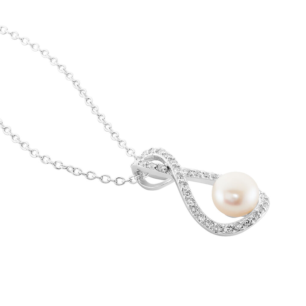 Collier Rozane Argent Blanc Perle De Culture Et Oxyde De Zirconium