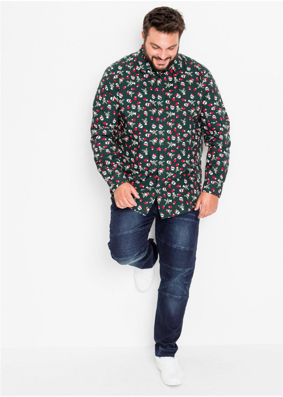 Chemise manches longues à imprimé Noël, Slim Fit