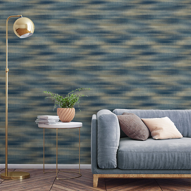 Papier peint Vinyle intissé GoodHome Soboba bleu l.53 x H.1000 cm
