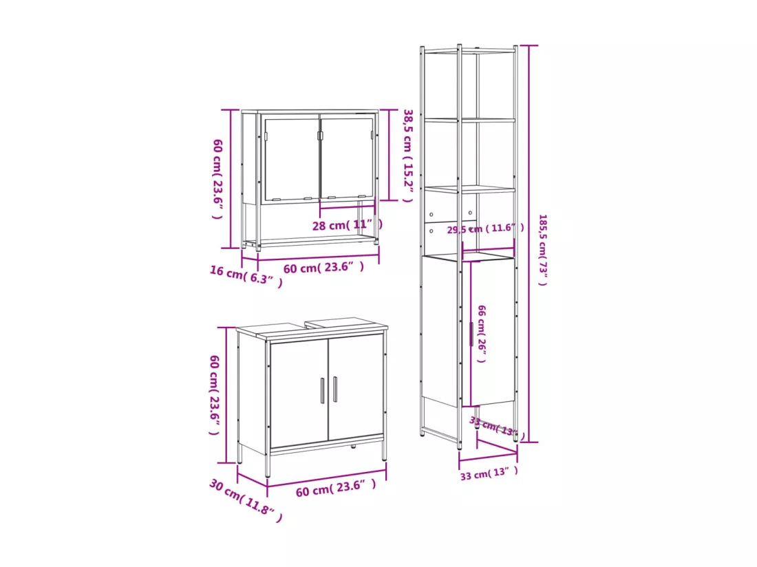 Ensemble de meubles de salle de bain 3 pcs Chêne fumé