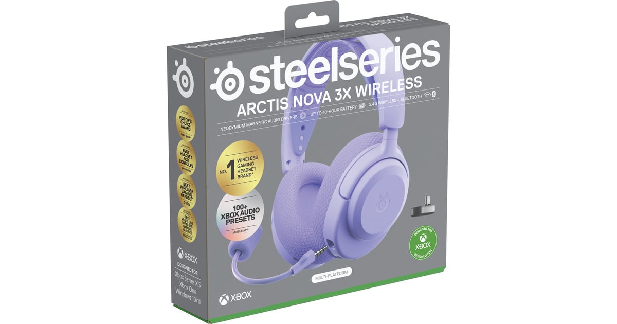 SteelSeriesArctis Nova 3X Wireless over-ear gaming headset  (Lavendel, 2.4 GHz / Bluetooth 5.3, Pc, Xbox Series X|S, Xbox One, Switch)