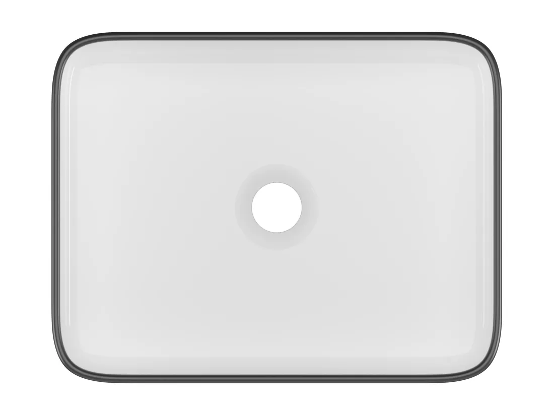 Vasque à poser rectangle en céramique - Blanc avec liseré noir - 50 x 39 cm - JUNIKO II