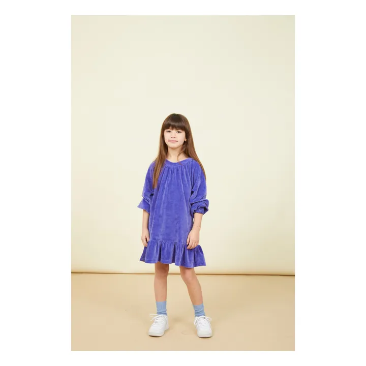 SMALLABLE BASICS Robe Fille Courte à Volants en Velours | Bleu indigo