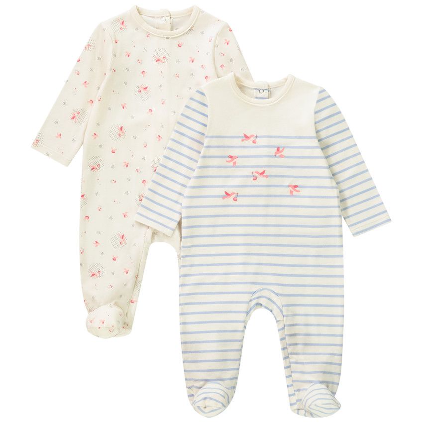 Lot de 2 dors-bien fantaisie Oiseaux pour bébé fille - Ecru