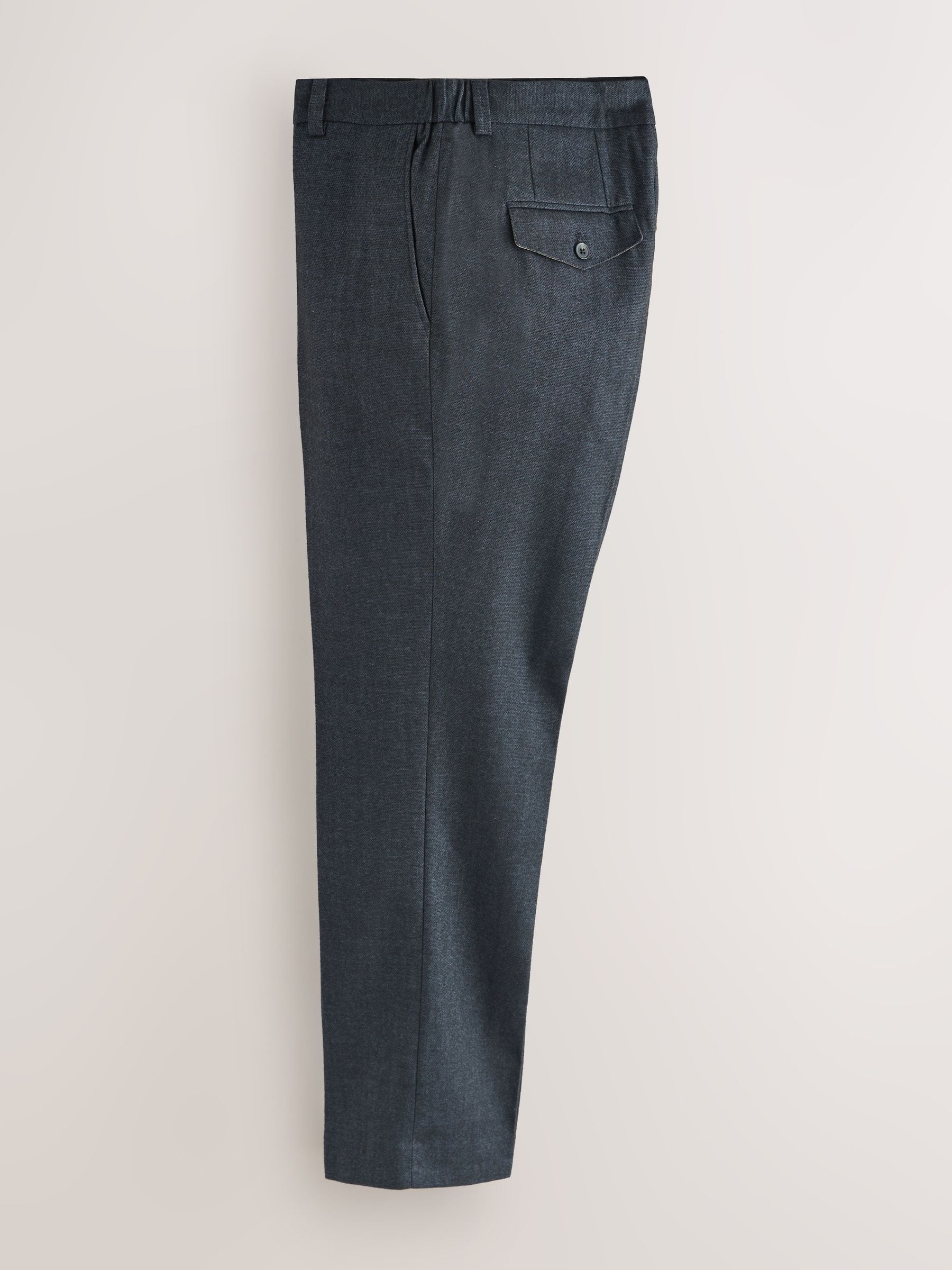Marineblauw met textuur - Regular Fit Smart Brushed Cotton Trousers