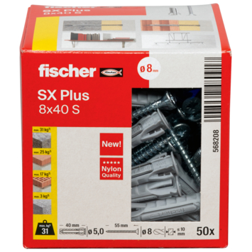 Fischer SX plus plug met schroef PZ2 8x40 mm 50 stuks