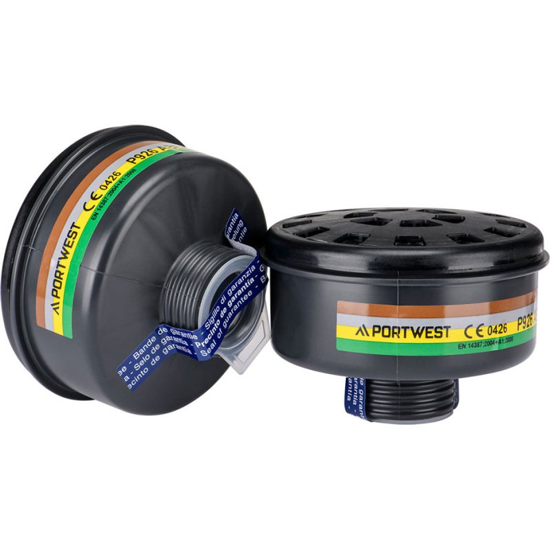 Portwest  Filtre à gaz à filetage universel ABEK2, noir - Lot de 4